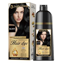 Joyful Young Champú Tinte Natural para El Cabello - Negro - Champú Semi Permanente para Colorear El Cabello para Mujeres y Hombres - Cobertura para