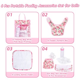 Rakki Dolli Feeding Set Nursery Bag Set for Dolls, Plate Together with Spoon, Fork, Milk Bottle, Juice Cup, Towel &Bib