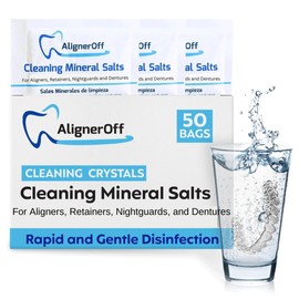 AlignerOff Cleaning Mineral Salts – Cleaner Crystals for Aligners, Retainers, Nightguards, & Dentures– Removes Stains, Plaque & Odors – Daily Safe Formula for Dental Appliances-3g Powder
