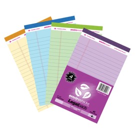 Roaring Spring Enviroshades Recycled Mini Legal Pads, 4 Pack, 5" x 8" 40 Sheets, Assorted Colors