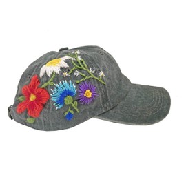Handmade Peru Ayacucho Embroidered Floral Sun Hat Cap for Women's (Olive Green)