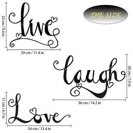 ESTART 3 Pieces Black Metal Letter Sign Decor 'Live Laugh Love' WordArt Wall Art Decor for Home Indoor Outdoor Bedroom Living room Bathroom and Office