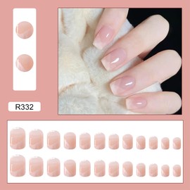 Press on Nails Coffin Shape, Stick on Finger Nails with Designs, 24Pcs Full Cover Reusable False Nails Kits, Glue on Nails Short Square, Artificial Fingernails Acrylic Fake Nails for Women（R332）