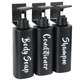 AUMIO Shampoo and Conditioner Dispenser - Shower Soap Dispenser Wall Mounted - 16.9 fl oz Set of 3 Matte Black Plastic Bottles with Pump - Drill Free Refillable Shampoo Bottles for Home Hotel Bathroom