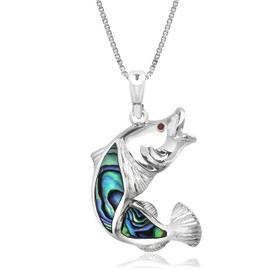 Honolulu Jewelry Company Sterling Silver Abalone Paua Shell Fish Necklace Pendant with 18" Box Chain