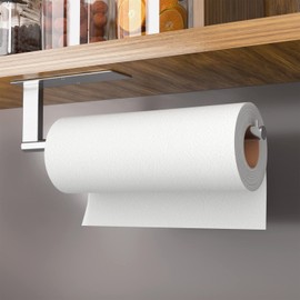 Kitchen Roll Holder Under Cabinet, Stainless Steel Paper Towel Holder Silver, Self-Adhensive Kitchen Towel Rack Wall-Mounted, Suitable for Pantry, Kitchen, Bathroom