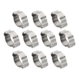 PATIKIL 10 Pack 13-15mm Double Ear Hose Clamp, 304 Stainless Steel O Clip Crimp Rings for Fuel Petrol Pipe Tube Fitting Connections, Silver Tone