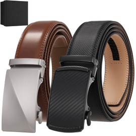 Lukovee Cinturón Hombre De Cuero, 2PCS Cinturones Hombre Piel Ajustable con Hebilla, Casual Cinturón para Pantalone Jeans, Empresarial Cinturone para Ropa de Trabajo, Hombres Regalo De Día del Padres