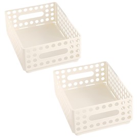 SAYEEC 2 Pack Mini Foldable Plastic Baskets for Organizing Collapsible Crate with Handle Stackable Storage Bin Small Storage Container Box Caddy Desk Drawer Organizer for Home Office Classroom (Beige)