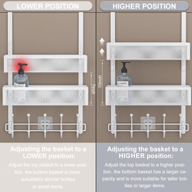 Aimeaihe Adjustable Over The Door Hooks Organizer, Door Hanger Coat Rack with 2 Mesh Baskets and 10 Hooks, Back of Door Storage Organizer for Bedroom,Bathroom,Kitchen (White)