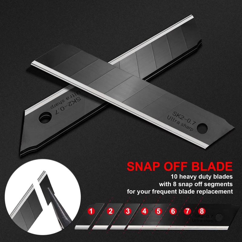 HAUTMEC 20PCS 18mm Triple Cutting-edge Snap Off Blades, Retractable Black