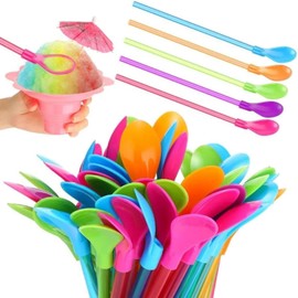 10 Pieces Slush Straws, Colored Straw Spoon 2 in 1, Plastic Reusable Straws, Reusable Straws Spoon Suitable for Smoothies Milkshakes Coffee Cocktail,Plastic Straws Reusable