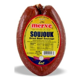 Merve Dried Beef Sausage Halal Soujouk (Sucuk) hot 16 oz 454 g by Pufai