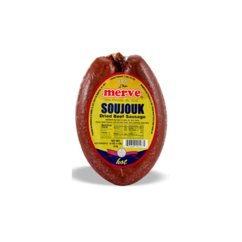 Merve Dried Beef Sausage Halal Soujouk (Sucuk) hot 16 oz