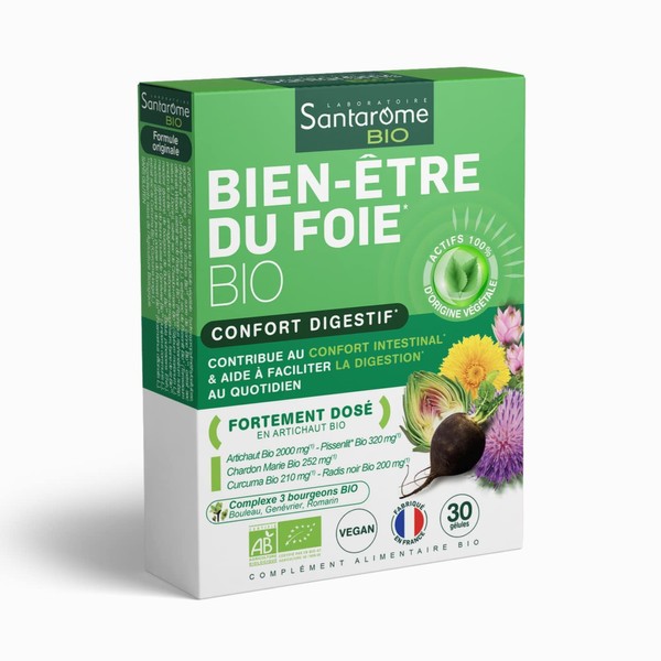 Santarome Bio - Bien-être du Liver Bio | Food Supplement Liver and Digestion | Draining Action & Anti-Oxidant - Organic Herbal - Artichoke, Black Radish | 30 Capsules | Vegan | Made In France