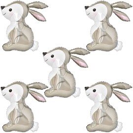 HORUIUS Bunny Balloons Woodland Bunny Easter Rabbit Shaped Foil Mylar Balloons for Woodland Animals Theme Birthday Party Supplies Decorations 36 Inchs 5PCS