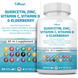 Dsvi Dsvi Quercetin 1000mg Zinc 50mg Vitamin C 1000mg Vitamin D 5000IU Immune System Support Supplement with Echinacea Ginger Bromelain Sea Moss Garlic Nettle Vegan Capsules for Men and Women,60 Count USA