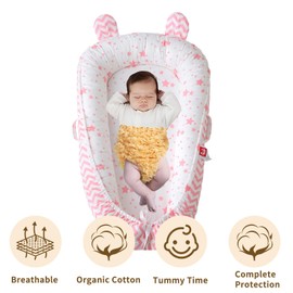 Baby Lounger, Snuggle Nest for Infant 0-24 Months, Co Sleeper for Newborn Bassinet, 100% Cotton Soft Breathable Portable Infant Floor Seat, Gift for Baby Girls Boys