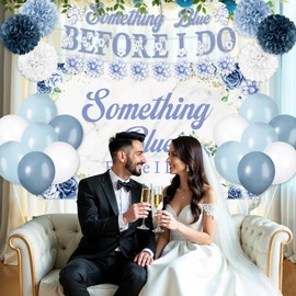 23pcs Blue Bridal Shower Decorations Something Blue Before I Do Banner Balloons Blue Flower Banner Pompoms Blue Bachelorette Party Wedding Decorations Blue Floral Bridal Shower Supplies Decorations