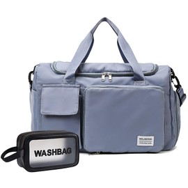 Blue+Toiletry Gym Bag for Women - Foldable Travel Duffel with Wet Pocket & Shoes Compartment, Overnight & Dance Bag, Small Luggage for Women and Men