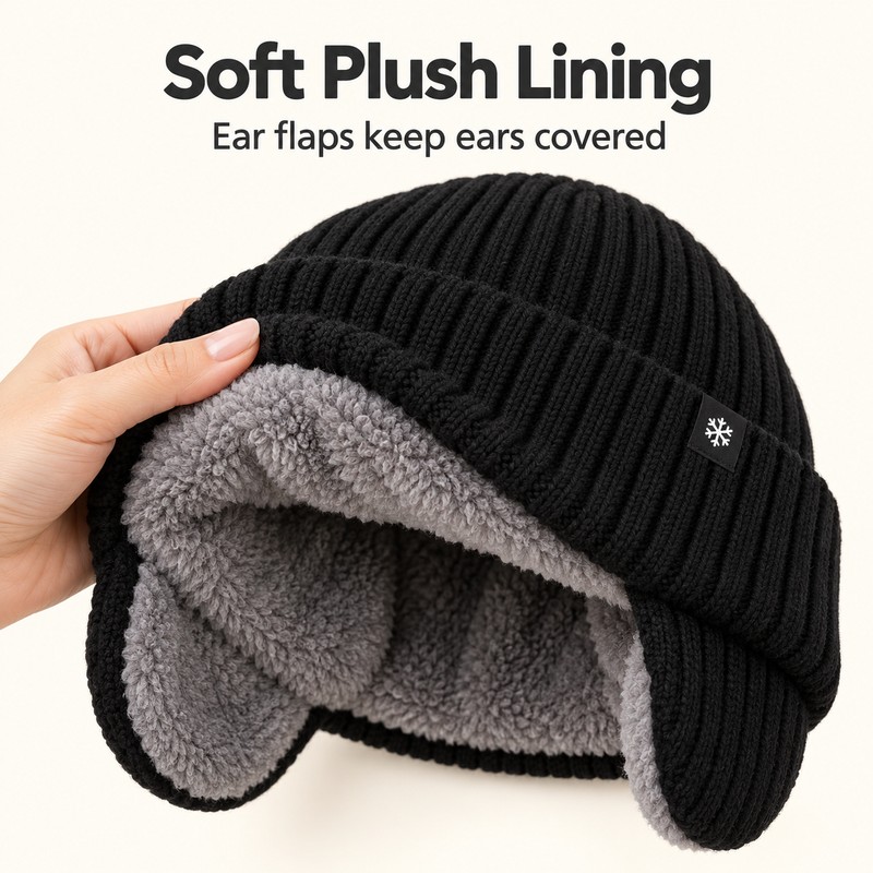 Winter Knit Hat with Ear Flaps for Men and Women