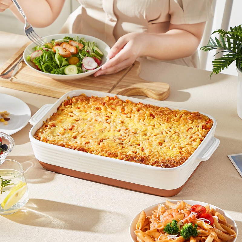 MALACASA Baking Dish 4.8 Qt Ceramic Casserole & Lasagna Pan,