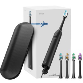 Travel Rechargeable Sonic Toothbrush Long Lasting Battery Life, Travel Case, USB Power Adapter and 4 Toothbrush Heads