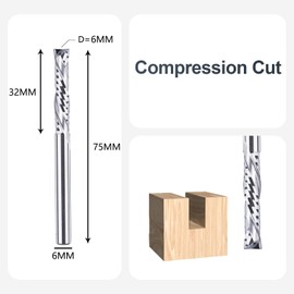 SpeTool Spiral Groove Cutter 6 mm Shaft Compression 32 mm Cutting Length Extra Long Spiral Cutter Groove Cutter Up & Down Solid Carbide End Mill Router Bit Slot Cutter Wood Cutter for Router CNC