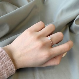 ATUP Pearl Rings for Women, Rose Gold Plated Silver Pearl Stackable Rings Rose Gold Wedding Engagement Rings for Her Wife Girlfriend Anniversary Birthday Valentine's Day Gifts, 6