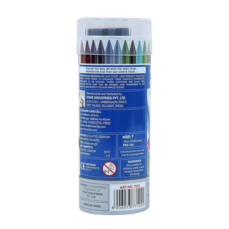 DOMS Plastic Crayon 28 Shades Round Tin