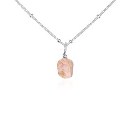 Pink Peruvian Opal Raw Crystal Pendant Necklace in Sterling Silver Satellite