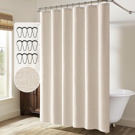 MIULEE Extra Long Linen Shower Curtain 80 Inches Long with 12 Metal Hooks Washable Heavy Beige Fabric Shower Curtain Set Waterproof Neutral Thick Cloth Shower Curtain for Bathroom Hotel Bathtub, Cream