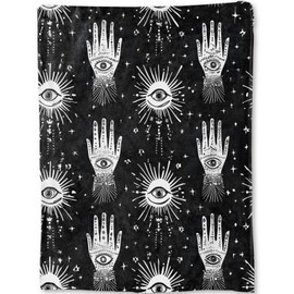 ainori Gothic Eye Flannel Blanket - Horror Palmistry Black Goth Evil Throw,Gifts for Kids Teens & Spiritual Lovers,Ultra Soft & Warm,Lightweight, for Couch Bedroom Living Room Decor & Travel 50x60in