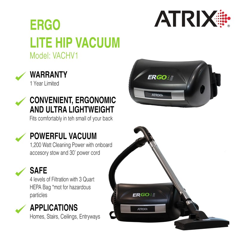 Atrix - VACHV1 ERGO Lite Hip Vacuum Lightweight Powerful Ergonomic