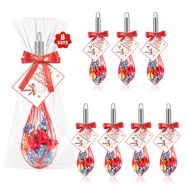 OYV Christmas Whisk Gifts for Neighbors – 8 Sets 8“ Red Silicone Whisks with “We Whisk You a Merry Christmas” Cards, Gift Bags & Ribbons, Fun DIY Stocking Stuffers for Family, Friends, Teachers