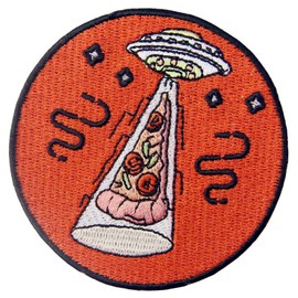 Iron-on or Sew on UFO and Pizza Embroidered Badge Patch