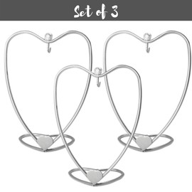 Heart Xmas Ornament Holders - Set of 3 - Silver Christmas Display Stands - 4" H - 2 3/4" Hanging Height