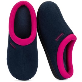 RockDove Women's Polar Fleece Two-Tone Memory Foam House Slipper with Anti-Slip Sole, Size 9-10 US Women, Dark Navy/Fuchsia