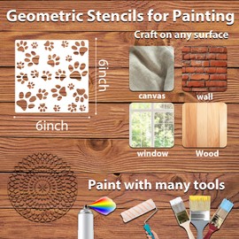 36 Pieces Geometric Stencils for Painting, 6 Inch Reusable Painting Templates for Scrapbooking Cookie Tile Furniture Wall Floor Decor Craft Drawing Tracing DIY Art Supplies