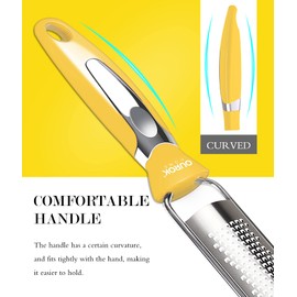 Ourokhome Kitchen Lemon Zester, Stainless Steel Hand Held Parmesan Cheese Grater for Ginger, Chocolate, Coconut, Lime, Nutmeg, Citrus, Fruit, Vegetable with Cleaning Brush, Dishwasher safe, Yellow