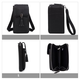 Pearl Angeli Small Leather Crossbody Bags for Women RFID Cross Body Cell Phone Wallet Purse with Two Nylon Straps