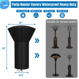 SIRUITON Tabletop Heater Cover Waterproof with Zipper Water-Resistant 22 Inch Round Stand-Up Table Top Patio Heater Cover 420D Black
