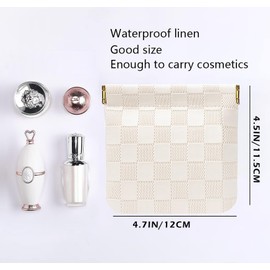 HIGH FIT Leather Pocket Cosmetic Bag for Purse,Coin Purse Lipstick Cosmetic Accessories Organizer, Travel Kit Storage Pouch,Waterproof Portable No Zipper Self-closing (Pink+White/Small)