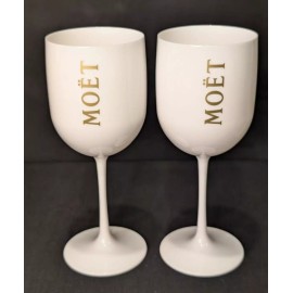 MOET Moët VIP Acrylic Champagne Cups – Set of 2, White with Gold Logo, 8.5" Tall, NEW