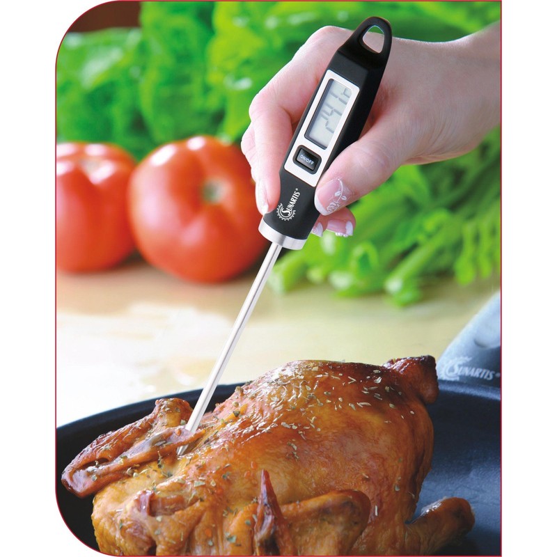 Sunartis 5-1015 Kuechen-Thermometer Soßen, Braten, Babykost, °C/°F-Anzeige, Silikon, Schwarz