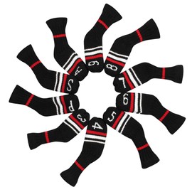 10 Pcs Golf Iron Covers Cuteness Knitted Socks Shape Washable & Durable Club Head Protector Best Gift for Golfers (Black Warning)