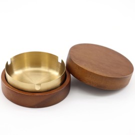 AHEJIOO Ashtray with Lid for Outdoors, Outdoor Ashtray Made of Wood, Removable Stainless Steel Lining, Windproof, Ideal for Garden, Balcony, Patio, Gift Idea for Men
