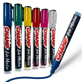 Champ® Auto Markers Pack of 3 – 4mm Tip, Works on Multiple Surfaces, Smudge-Proof, Weather-Resistant, Washable Markers for Auto Shops, Mechanics and Detailing - Red