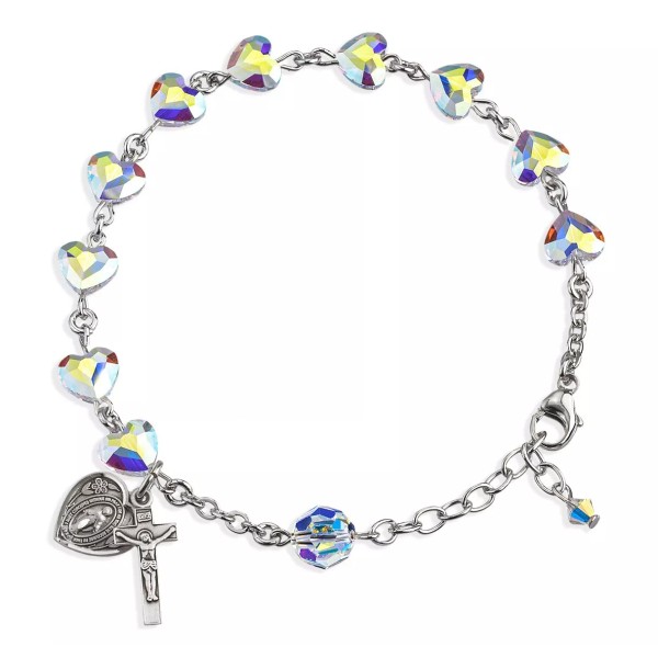 HMH Religious Fine Austrian Crystal Aurora Heart Shaped Bead Sterling