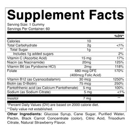 Vitamatic Vitamatic Vitamin B Complex Gummies with Vitamin C & Inositol - Natural Strawberry Flavor - 60 Gummies (3 Bottles)